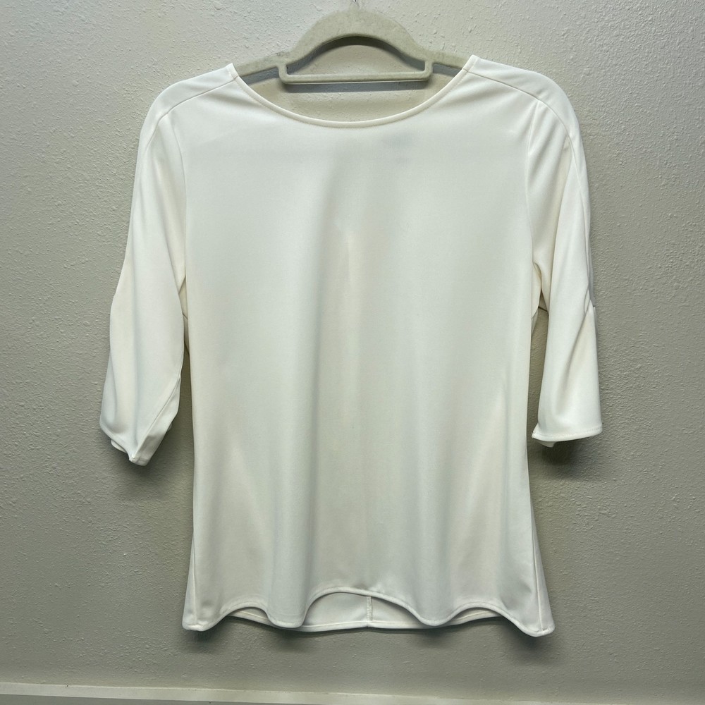 Ann Taylor White Ruffle Sleeve Blouse Women's Sz M